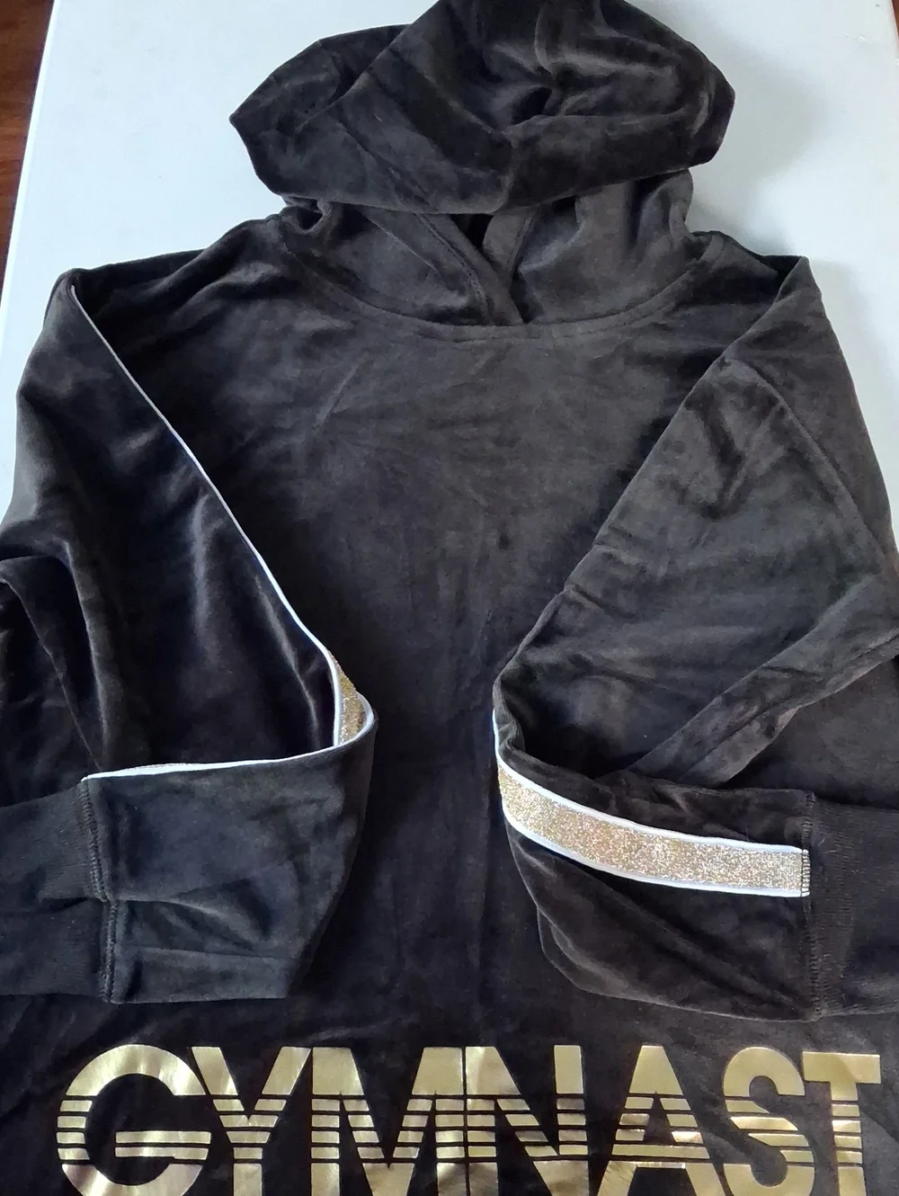 Justice Black Hoodie with Gold Trim & 'GYMNAST' Graphic
